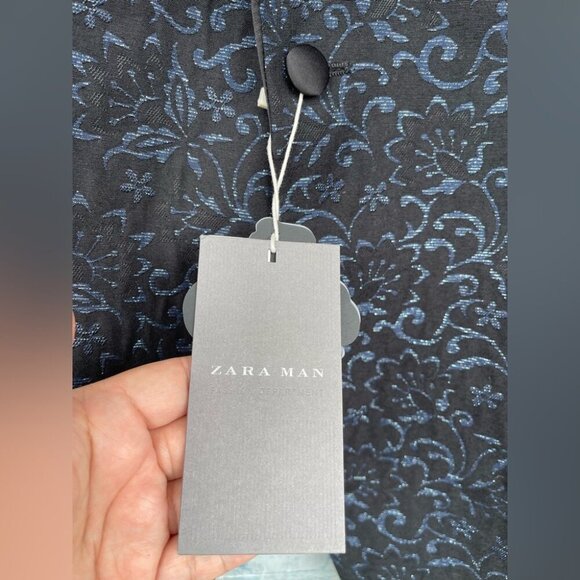 Zara Man VIP Night Out Evening Blue & Black Metallic Blazer Jacket size 42 - Picture 5 of 15